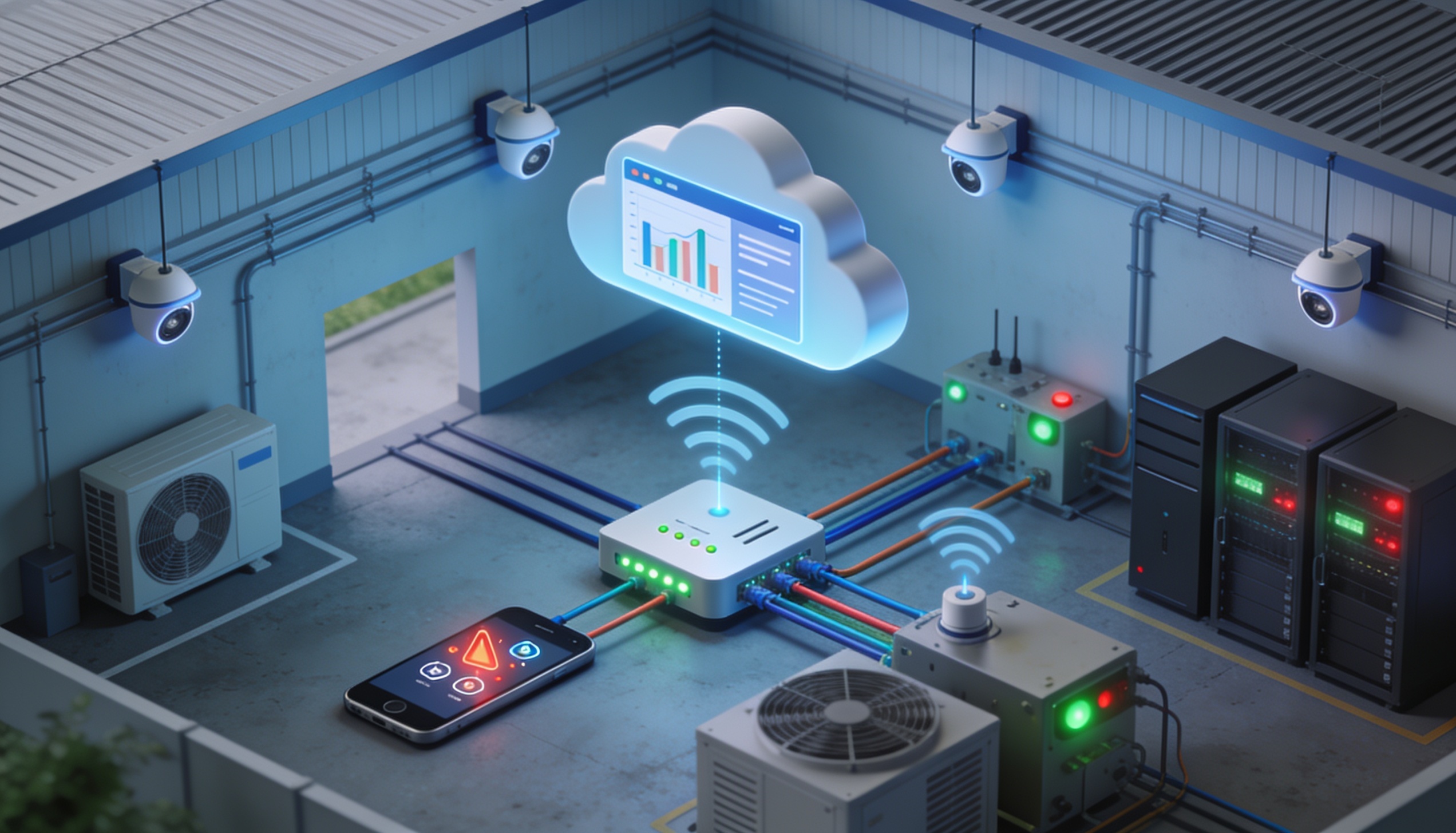 ภาพแนวคิดการทำงานของระบบ IoT ที่ใช้ MQTT เชื่อมต่อ sensor gateway network dashboard และระบบแจ้งเตือน